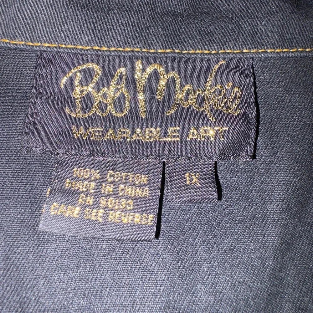 Bob Mackie Wearable Art Parrot Embroidered Jacket 1X Black Full Zip Cotton - Picture 5 of 5